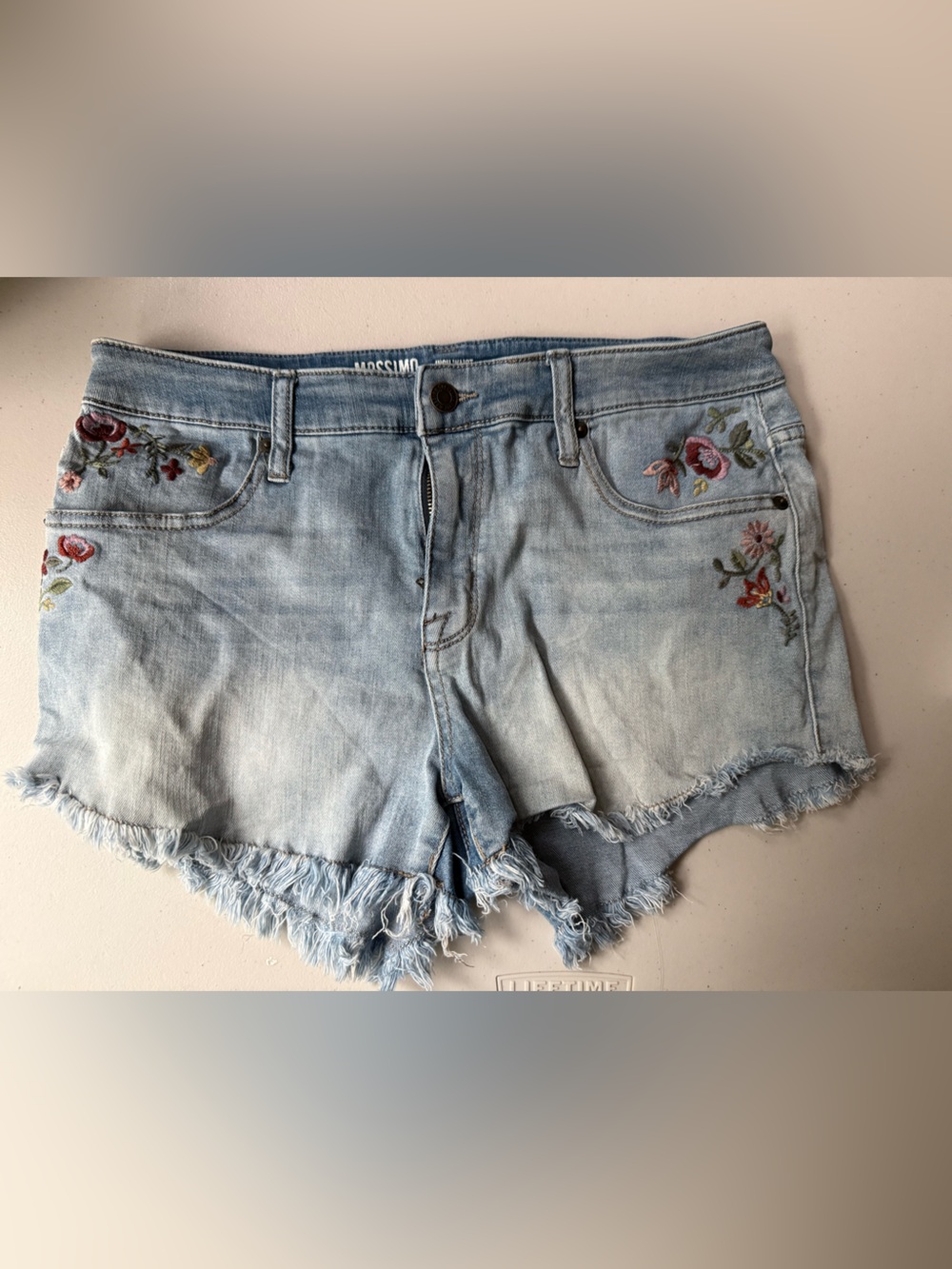 Mossimo Supply Co. Light Blue Embroidered Frayed Denim Shorts